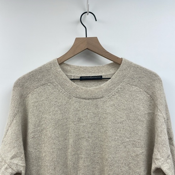 Peruvian Connection Relaxed Boxy 3/4 Sleeve Knit Pullover Sweater Tan XS/S - Picture 2 of 7